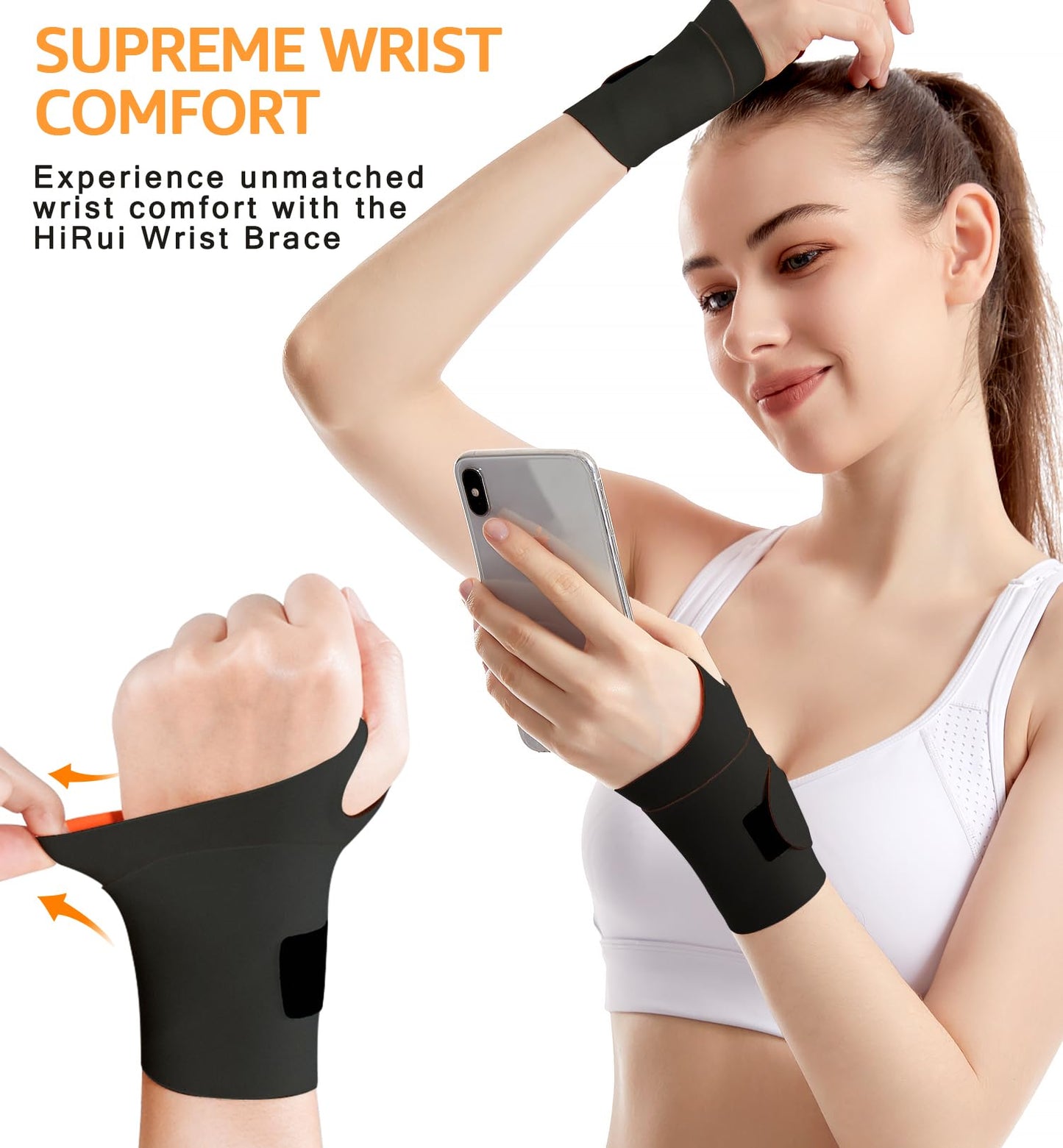 HiRui Ultra-Thin Elastic Wrist Brace Wrist Wraps, Compression Wrist Straps Support for Carpal Tunnel Arthritis Tendonitis Sprains Pain Relief Workout, Soft & Comfortable (Black (Pack of 2))