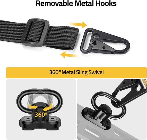 CVLIFE Quick Adjust Two-Point Rifle Sling - Removable Shoulder Strap & 7 Elastic Loops for 9mm-13mm Calibers | 2 Pack 360° Metal Swivels