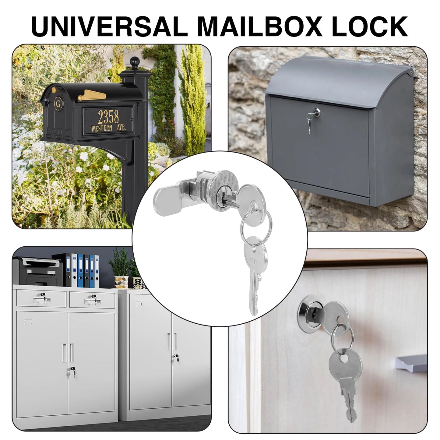 Mailbox Lock Replacement - Universal Mailbox Locks with 4 Keys - Easy to Install Mail Box Lock and Key Set - Durable and Secure Lock Replacement with 4 Keys for Almost All Locking Mail Boxes