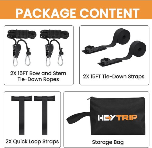 HEYTRIP Tie Down Straps - 15FT Heavy Duty Kayak & Canoe Bow/Stern Ropes with Storage Bag