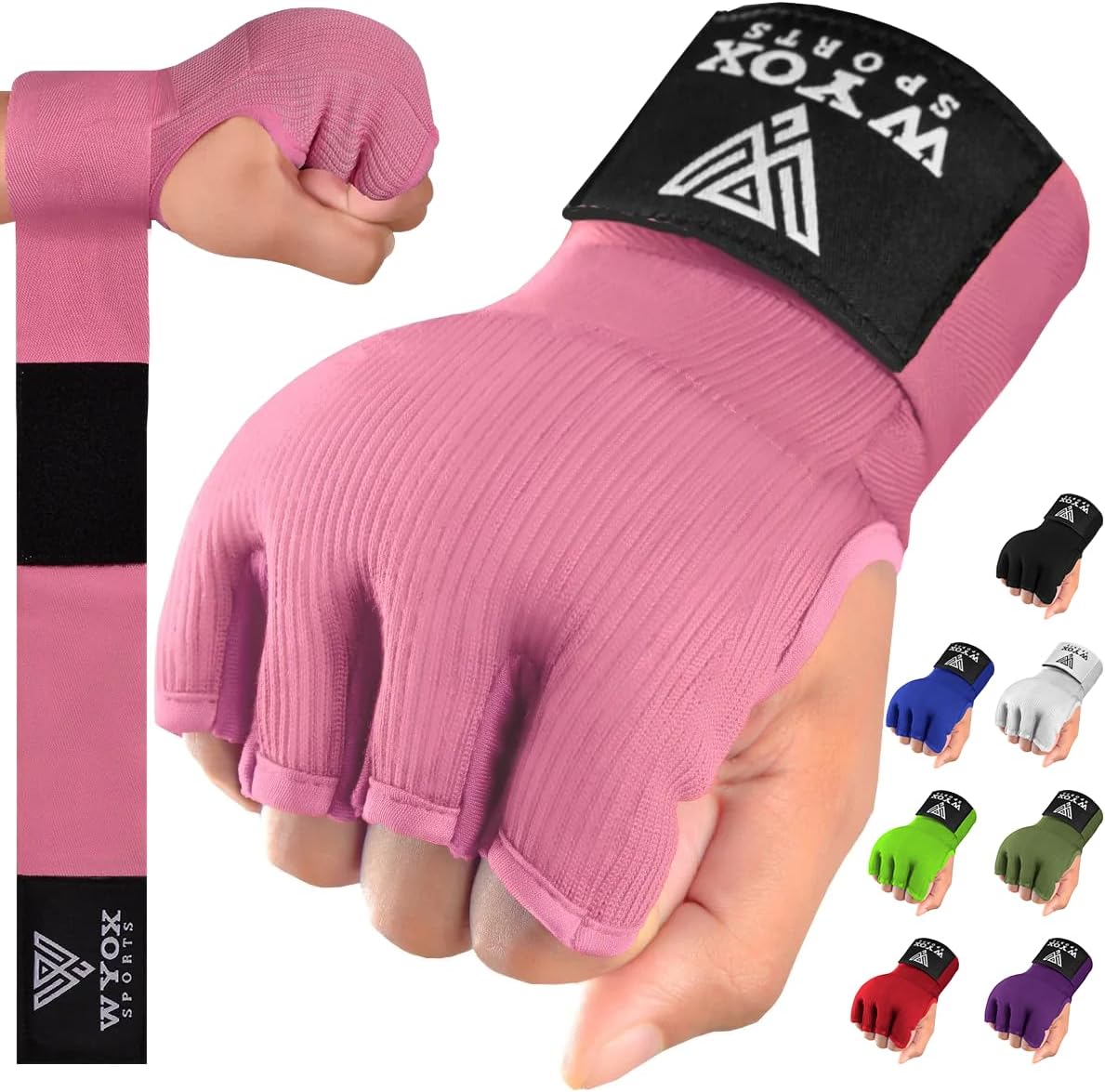 WYOX Gel Boxing Hand Wraps - 80cm Quick Wrist Strap, Padded Knuckle Support | Fingerless MMA & Muay Thai Training Gloves
