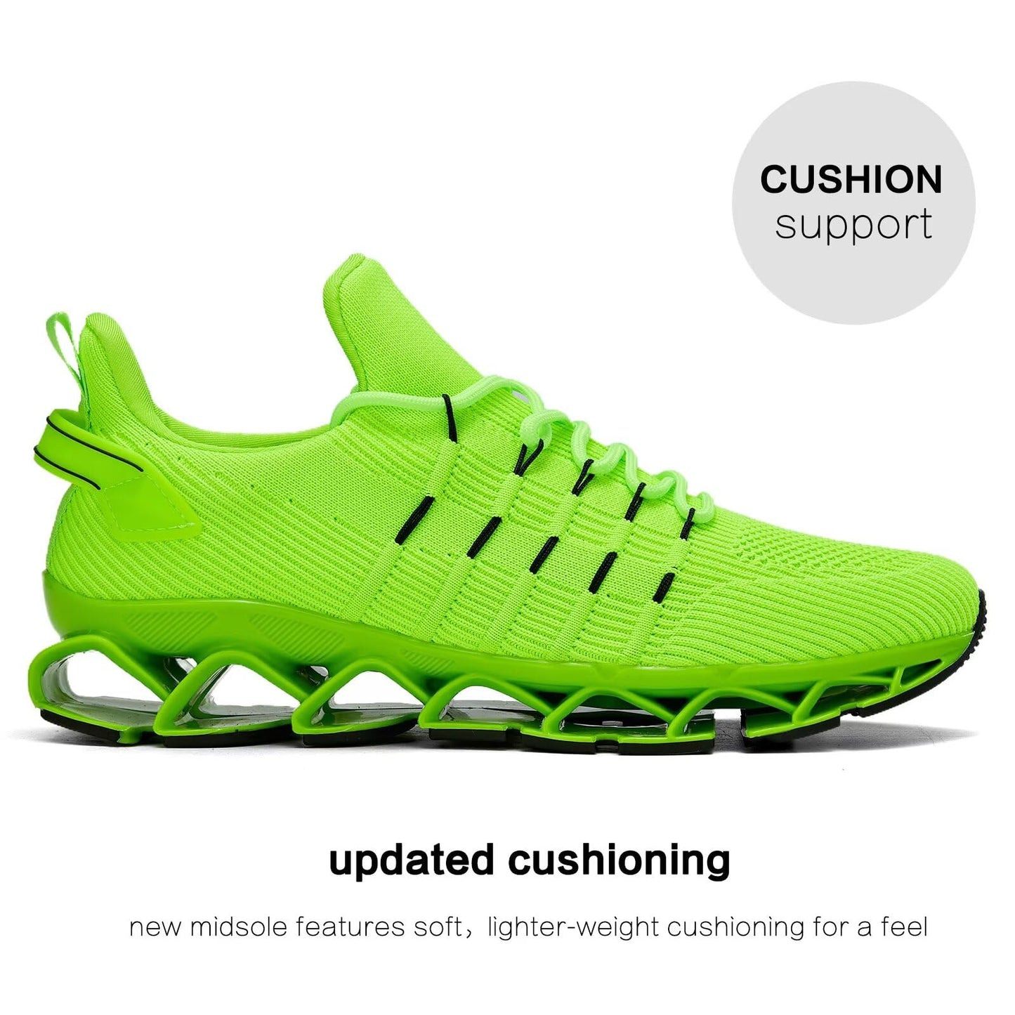 Mens Walking Shoes Blade Non Slip Tennis Running Slip On Sneakers Lightweight Workout Breathable Mesh Fashion Sport Fluorescent Green