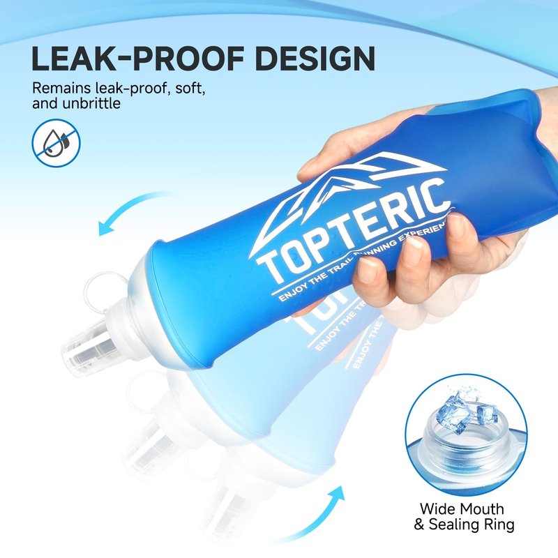 TOPTERIC Collapsible Soft Flask Water Bottle, TPU Soft Folding Flexible Water Bottles for Hydration Pack/Running Vest, BPA/PVC Free, Ideal for Running Hiking Cycling Climbing (150ml-2 Pack)