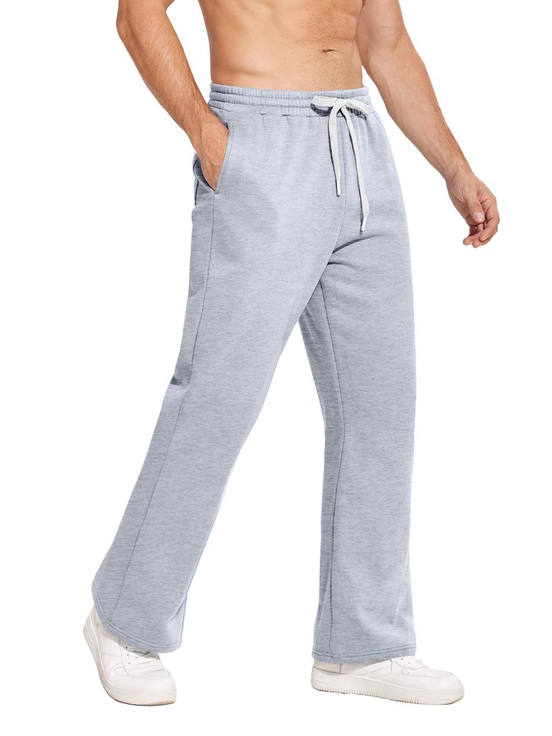 PINSPARK Flare Sweatpants for Men Fleece Lined Pants Elastic Drawstring Cargo Pants Loose Fit Casual Pants with Pockets L Blue Purple