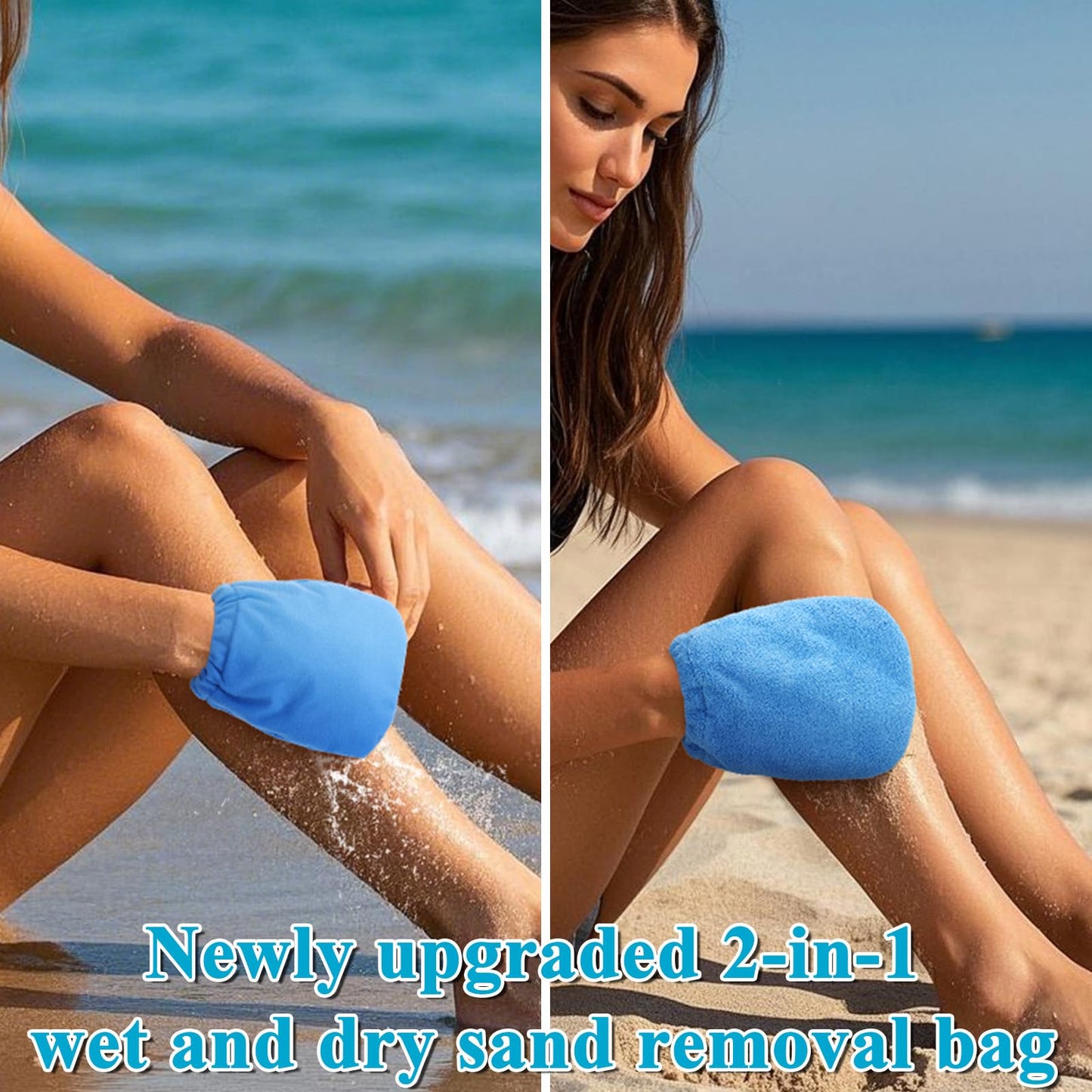 Vodolo 2 in 1 Sand Remover for Beach,2Pcs Sand Wipe Off Mitts for Beach,Beach Vacation Essentials for Kids Adults,Beach Day Accessories Must Haves for Women,Summer Family Beach Needs Items Necessities