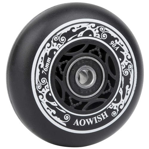 AOWISH 76mm 90a Ripsurf Wheels w/Bearings ABEC-9 for RipStik DLX Caster Board, Deluxe Junior Skateboard, 2 Wheel Pivoting Skateboard, Caster Board Skateboard (Set of 2) (BLACK)