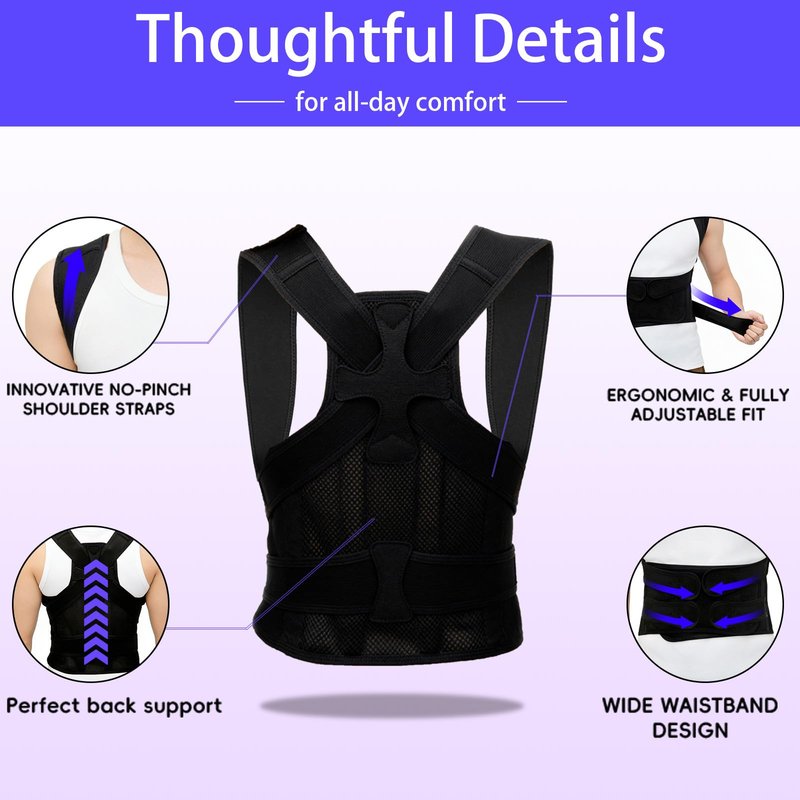 Tuanziya Posture Corrector for Women and Men,Adjustable Full Back Support,FSA&HSA Eligible,Improve Posture,Upper Lower Back,Neck,Shoulder Pain Relief,Scoliosis & Hunchback Support