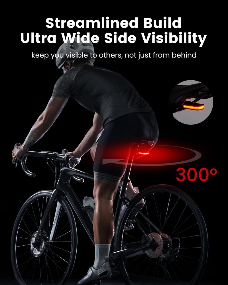 RAVEMEN CL01 Bike Tail Light, 300° Wide-Angle Rear Bicycle Light for Night Riding, Saddle Mount Bike Taillight Safety Accessories with Auto On/Off, Brake Sensing, 5 Modes, 2 Mounting Ways