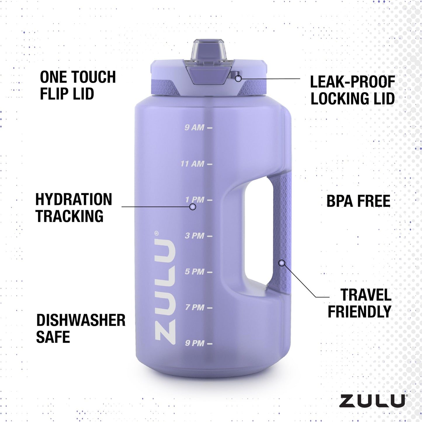 ZULU Goals 128oz Half Gallon Plastic Water Bottle with Straw and Time Marker | Large Reusable Jug with Handle and Leak Proof Lid for All Day Hydration, Gym and Outdoors, Gift Ready, Violet