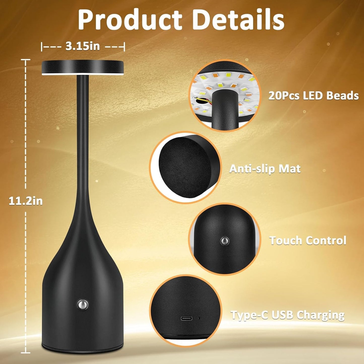 Cordless Table Lamps Set of 2,Small Rechargeable Lamps Battery Operated Lamp Waterproof for Outdoor Patio,Home Dinner,Restaurant Dining,Bar,Portable Wireless Led Table Light 3 Way & Stepless Dimmable