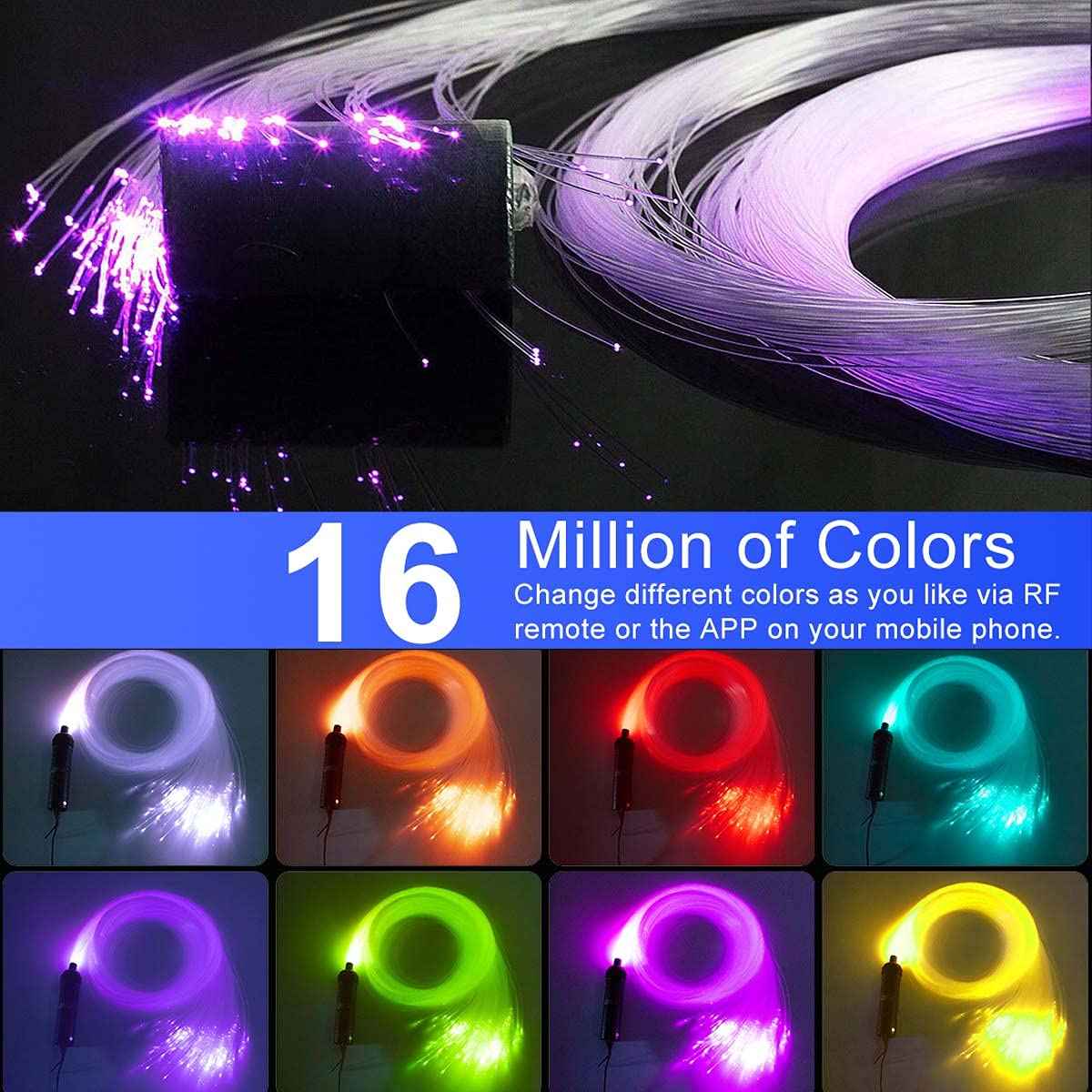 AZIMOM Car Use Bluetooth 6W RGBW LED Fiber Optic Lights Star Ceiling Light Kit APP Remote Controller 450pcs 0.03in 6.5ft Optic Cable Music Mode Sensory Lighting Indoor Home Interior Decoration