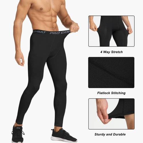 HYCOPROT 4 Pack Men's Compression Pants Tights Athletic Leggings Cool Dry Workout Baselayer Bottoms for Running Yoga Gym Black