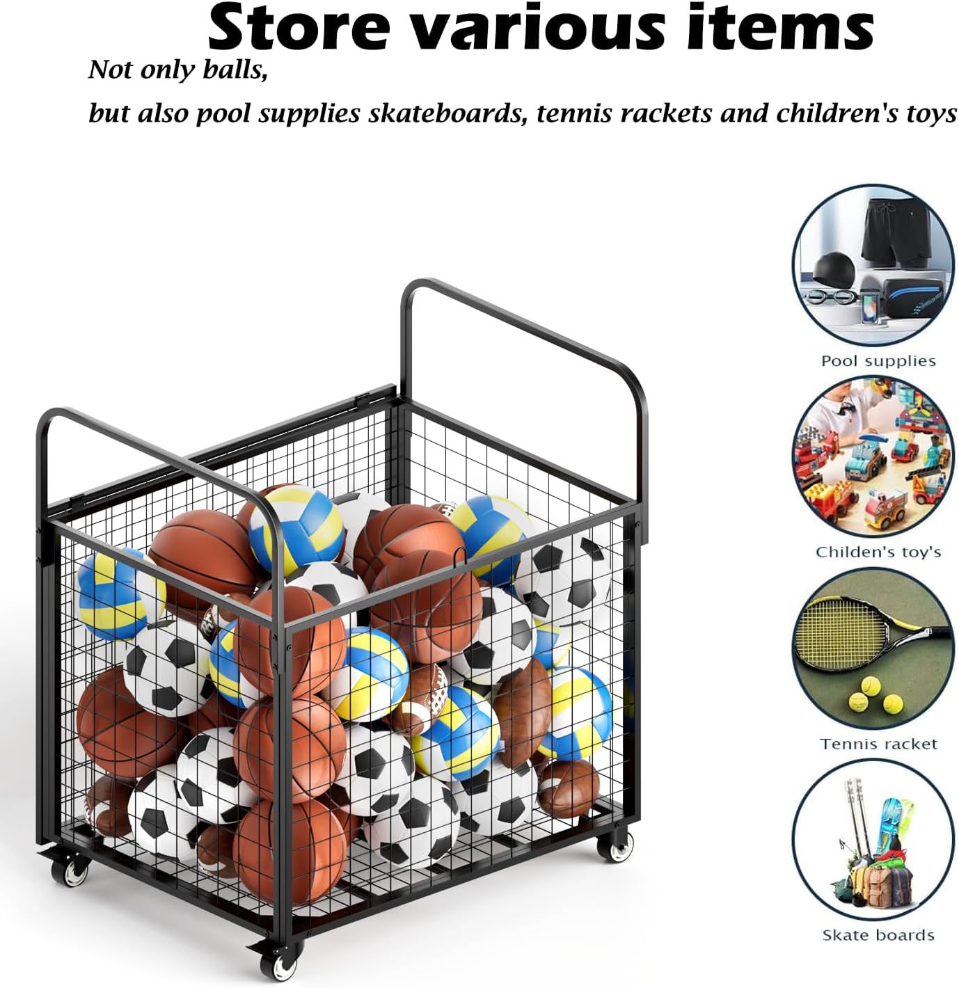 Skiennix Basketball Cart - Mobile Storage Organizer With Wheels for Indoor & Outdoor Sports Equipment