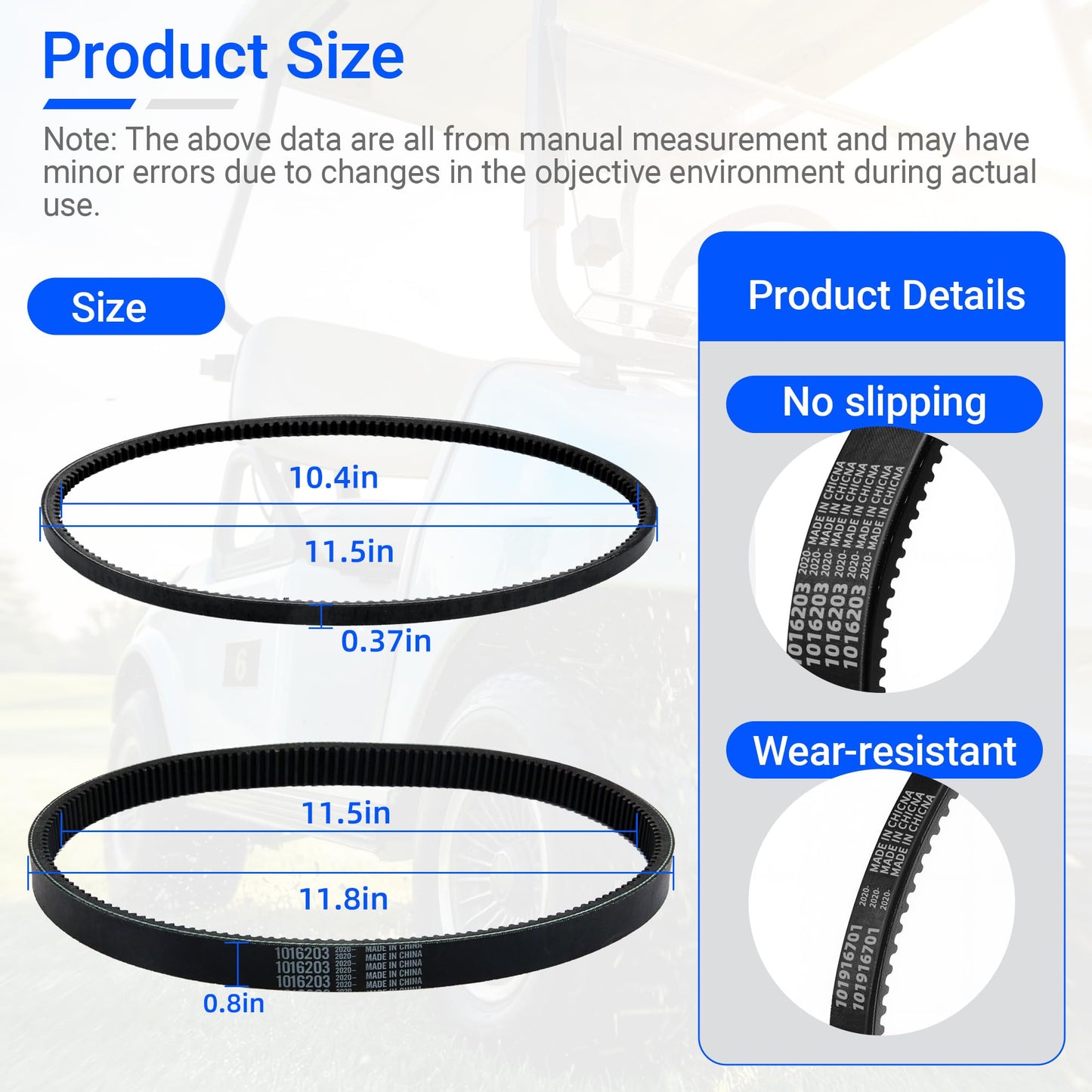 Mixopoly Golf Cart Clutch Drive Belt & Starter Generator Belt for Club Car DS 1997-UP and Precedent 2004-UP Gas Models with FE290 FE350 OHV Kawasaki Engine, Replace OEM 101916701 1016203