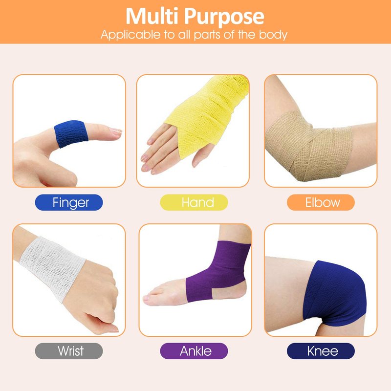 BIRDDIE 1"/2"/3" Self Adhesive Bandage Wraps, 18 Pack Colorful Self Adherent Cohesive Bandages Wrap for Wounds, Vet Wrap, Ankle Tape, Tattoo Tape Wrap, Medical Tape, Color Athletic Tape