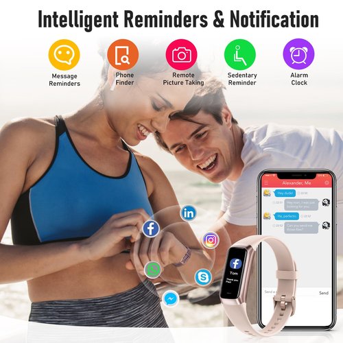 Fitness Tracker with 24/7 Heart Rate, Blood Oxygen Blood Pressure Sleep Monitor, 5 ATM Waterproof Activity Trackers,Step Calorie Counter Pedometer Health Smart Watch for Women Men (Pink)