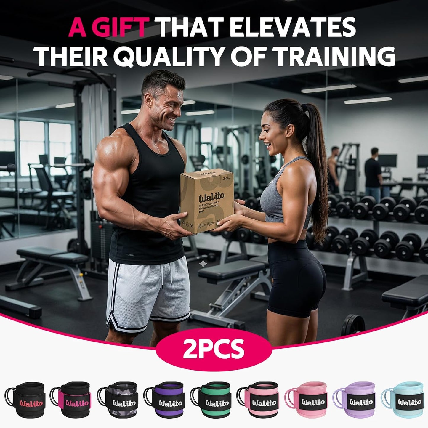 WALITO Gym Ankle Straps - Adjustable Cable Machine Accessories for Glute Kickbacks & Leg Workouts