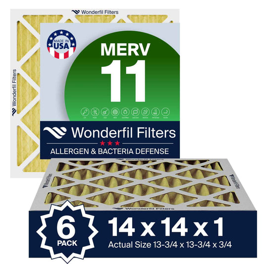 14x14x1 MERV 11 Air Filter (6-Pack) | Wonderfil Filters | Pleated HVAC Design | Perfect Fit for AC & Furnace Systems | Actual Size: 13.75" x 13.75" x 0.75"