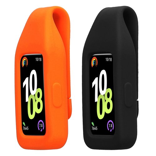 kwmobile 2X Clip Holders Compatible with Huawei Band 10/9 / 8 - Clip-On Holder Replacement Set - Black/Orange