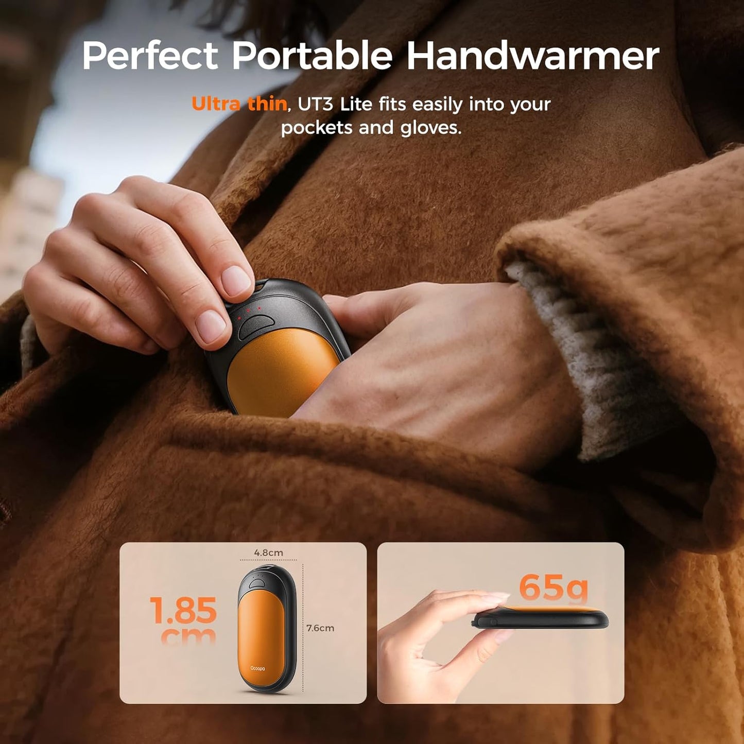 OCOOPA Rechargeable Magnetic Hand Warmers - 3 Heat Settings, Pocket-Sized, Lasts Up to 8 Hours | Ideal for Outdoor Activities