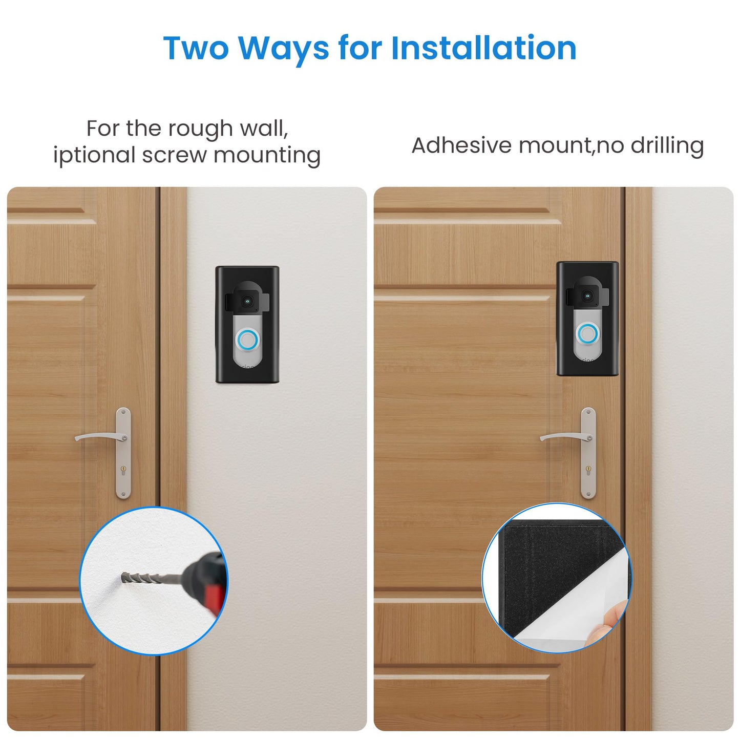 Adhesive Video Doorbell Mount,AHBTEYM Mount No Drill Bracket Holder Accessories for Apartment Home Rentals Compatible with Ring Video Doorbell 4/3/3 Plus/2/1/2021/2023/2024 Release(Black)