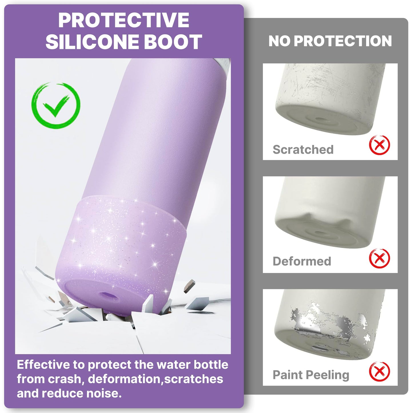 Diumepo Silicone Water Bottle Boot for Owala 32 oz, Anti-Slip Protective Sleeve for Twist, FreeSip & Flip Stainless Steel Bottles, Bottom Base (Glitter Purple)