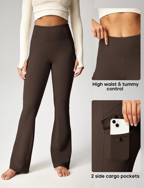 Heathyoga Cargo Pants Women Fleece Lined Leggings Waterproof Hiking Pants Women Thermal Pants Warm Wide Leg Sweatpants Winter Espresso