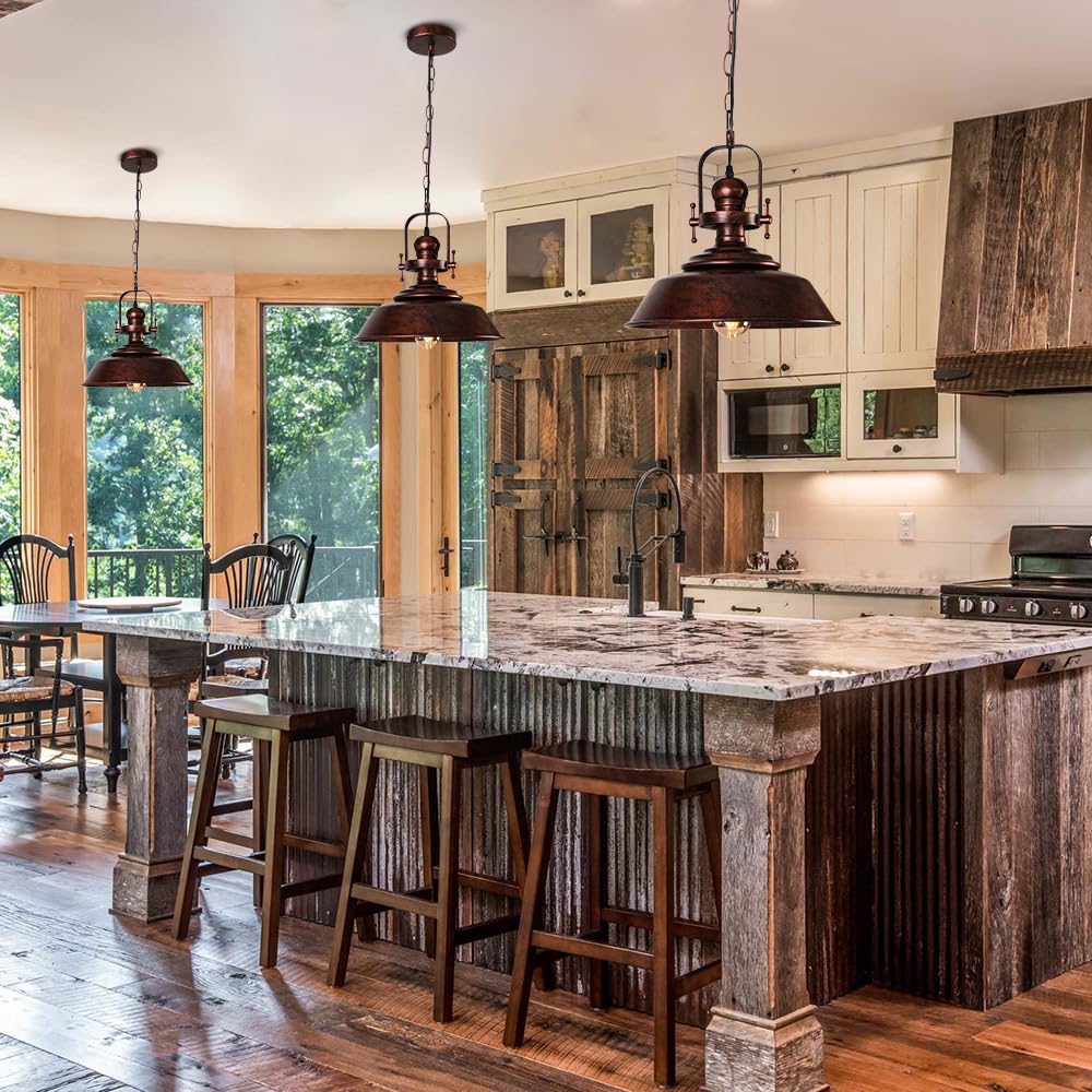 Sedelan Copper Pendant Light, Barn Pendant Lights Kitchen Island, Farmhouse Pendant Lighting, Industial Haning Lamp, Rustic Light Fixtures for Entryway Bedroom Hallway Adjustable Height，E26