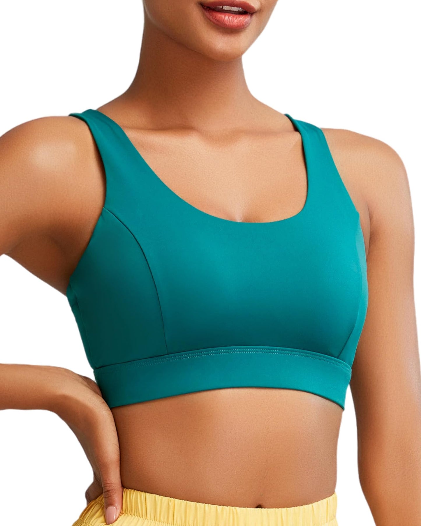 RUNNING GIRL Sports Bras for Women High Support, Criss-Cross Back Strappy Sports Bras for Women with Sewn in Pads(WX3081_Dark Green_L)