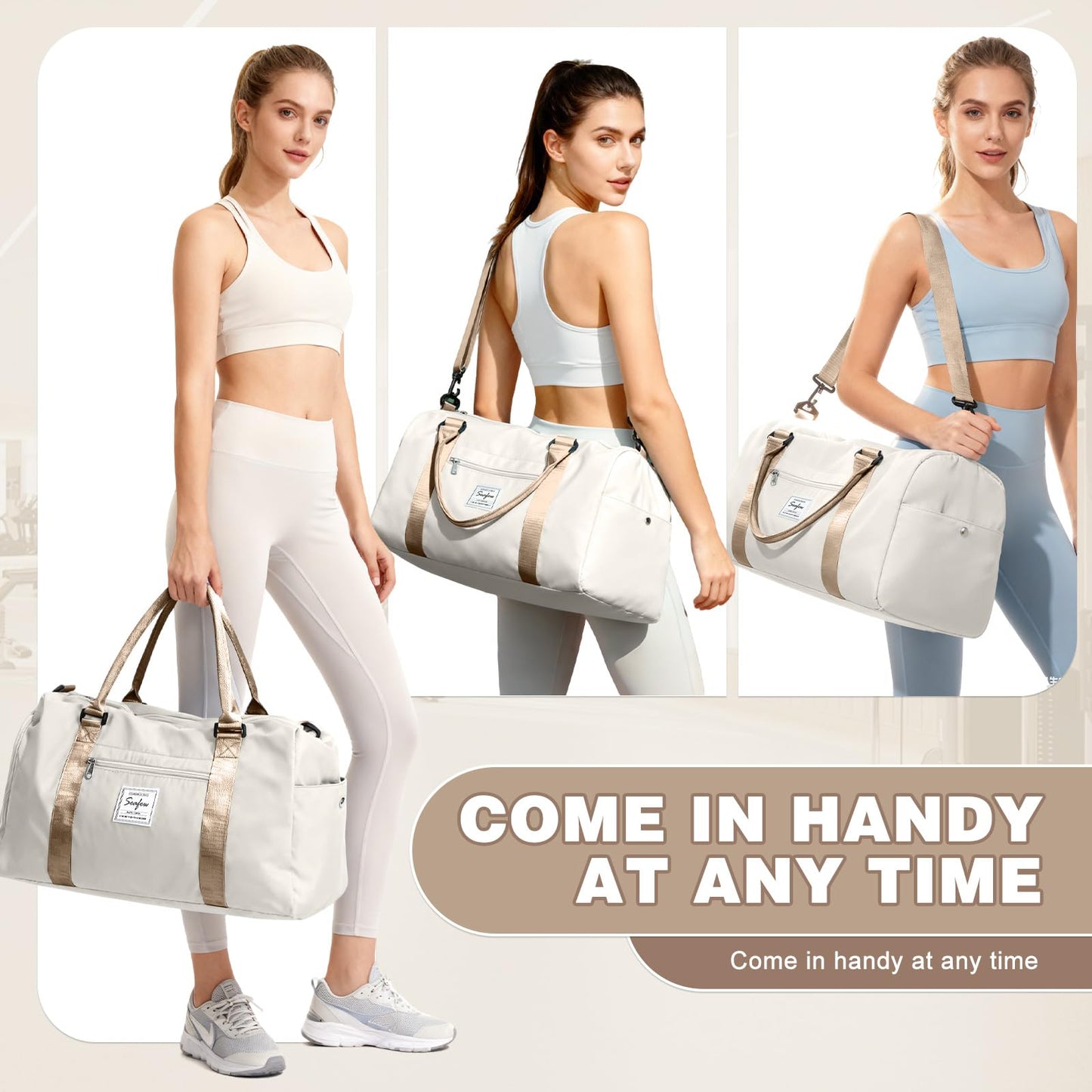 Weekender Duffel Bags for Women, Travel Totes Bag for Airplane, Cute Sports Gym Dance Bag Overnight Luggage Bag with Wet Pocket Shoe Compartment, Carry On Hospital Bag for Labor and Delivery, White