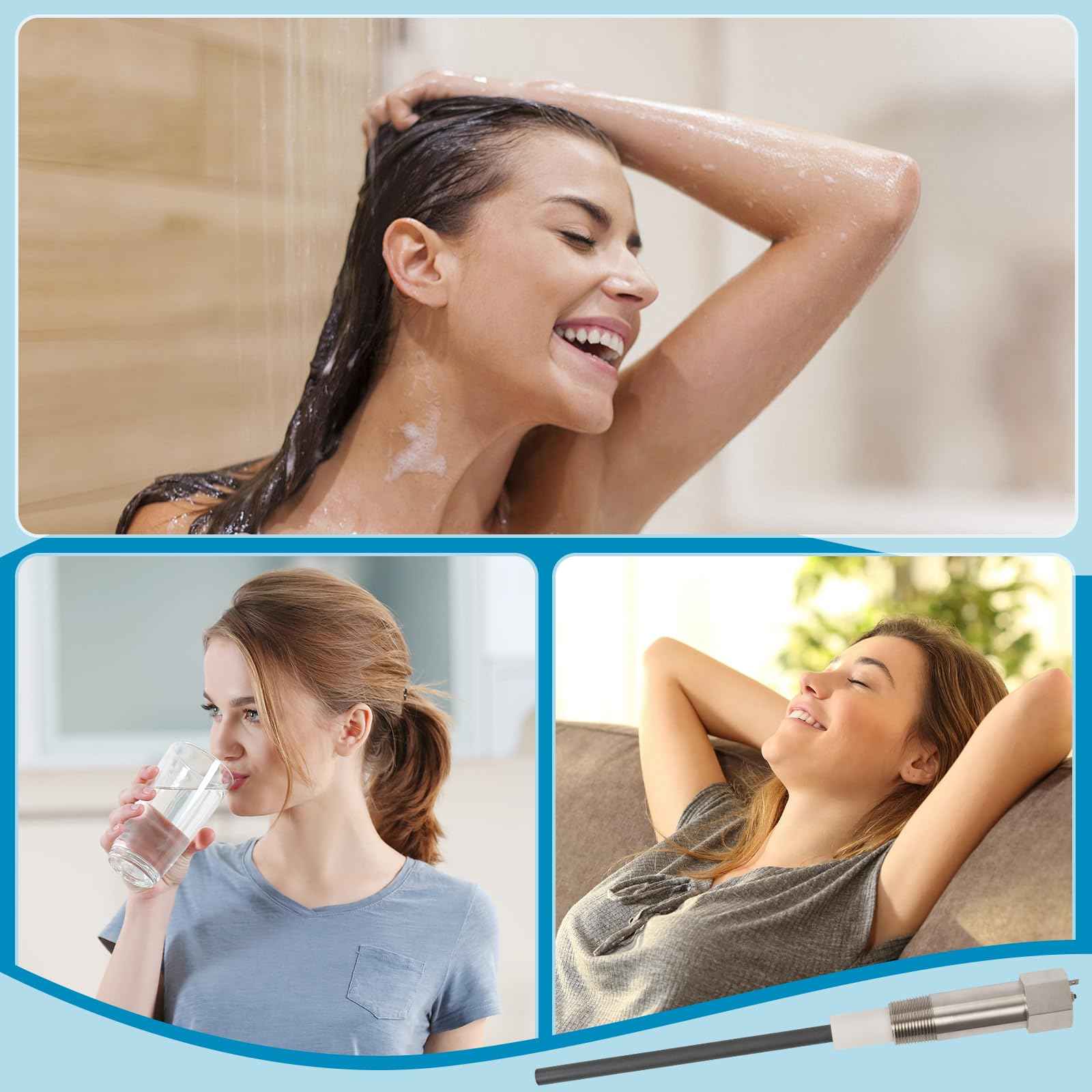 Powered Anode Rod (With Green Light) for Water Heater, 24-Hour Egg/Sulfur Smell Elimination, Stops Corrosion and Reduces Limescale, Titanium Electric Anode Rod for 40-89 Gallon Tanks, 25-Year Warranty