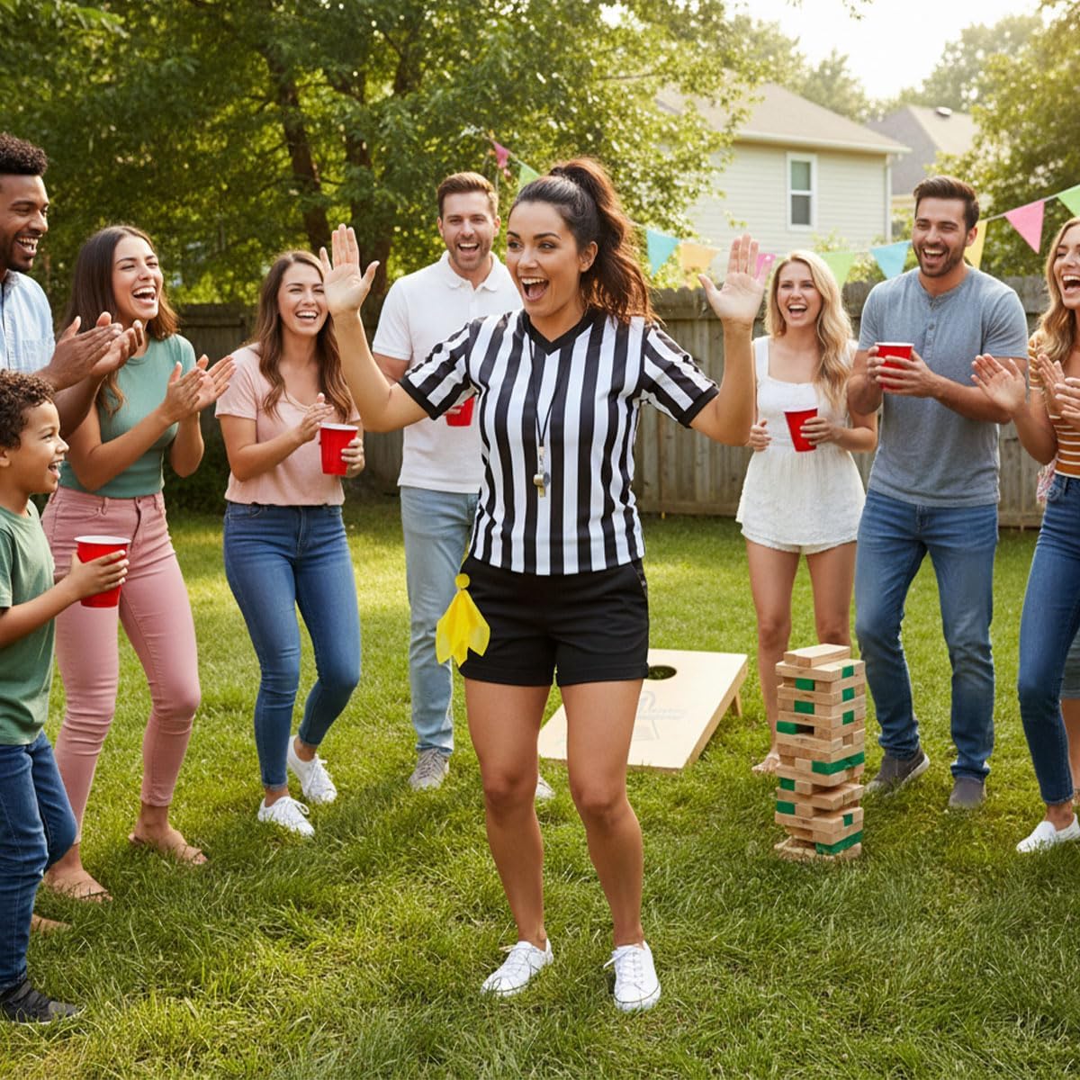 Skiennix Referee Shirt - 4-Piece Umpire Costume Set with Jersey, Flags & Whistle for Football