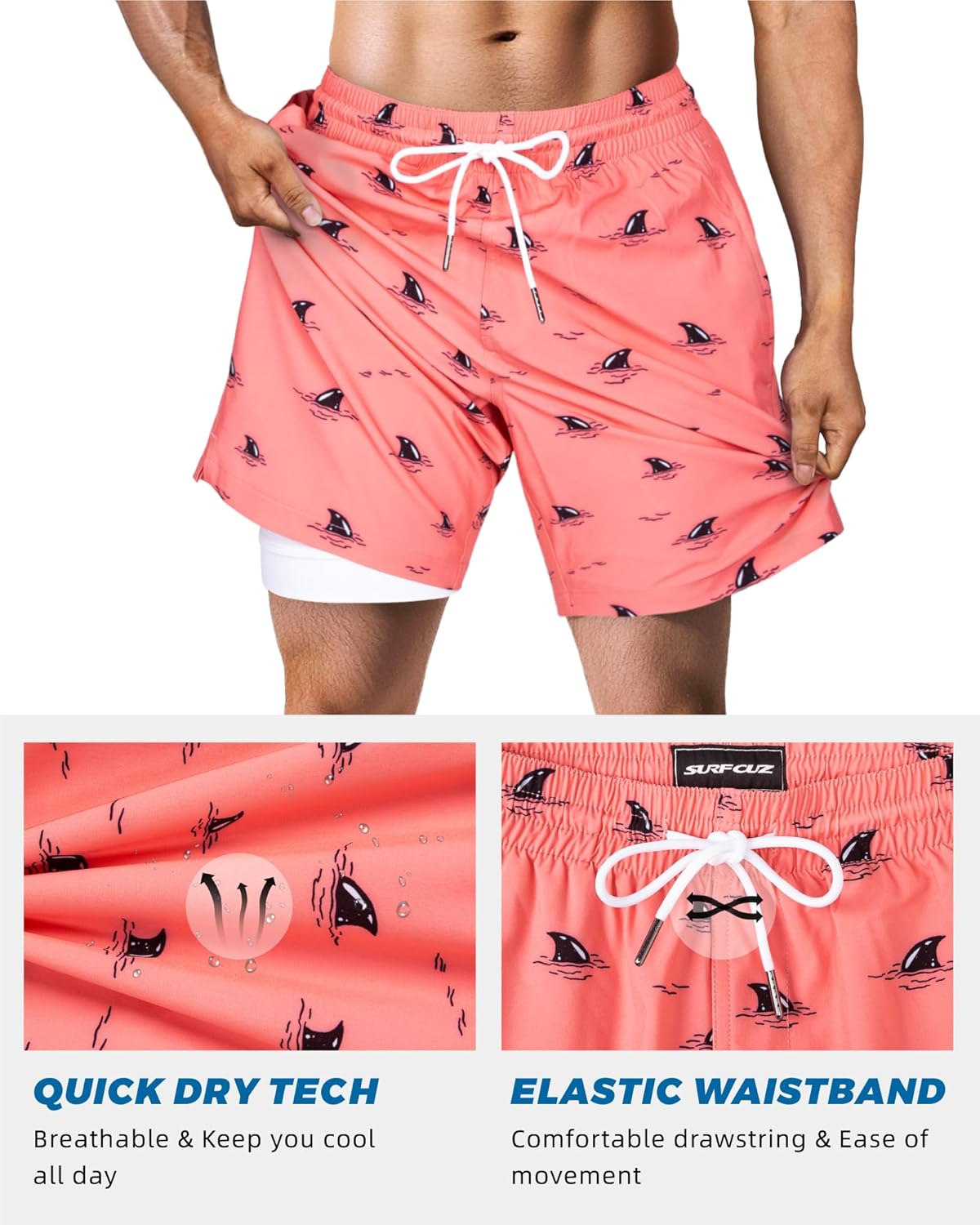 Surf Cuz Men's Swim Trunks - Quick Dry 7" Compression Liner Swim Shorts in Stylish Design
