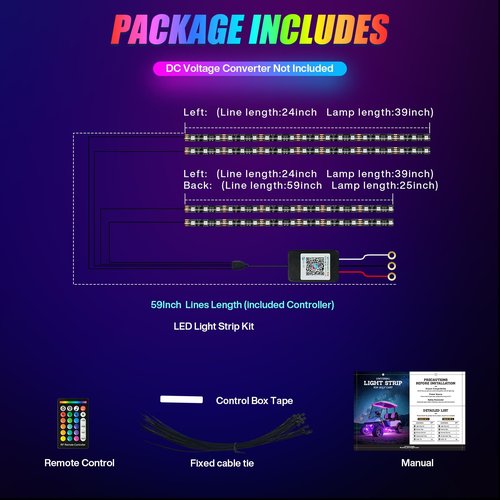 4PCS Golf Cart LED Underglow Light Kit, Golf Cart RGB Underbody Light Strip with APP&Remote Control, Multi-Mode, Music Sync, IP68 Waterproof, 9-16V Golf Carts Lighting Strip for Club Car EZGO YAMAHA