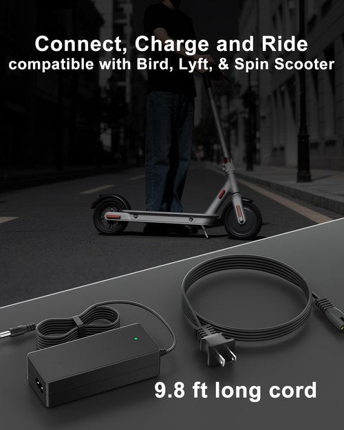 VHBW 42V Charger Compatible with Bird Scooter Charger, fits for Bird Air/Flex/One/M365, Xiaomi Mi M365, Lyft and Spin Rental Scooters, LED Indicator & 9.8Ft Long