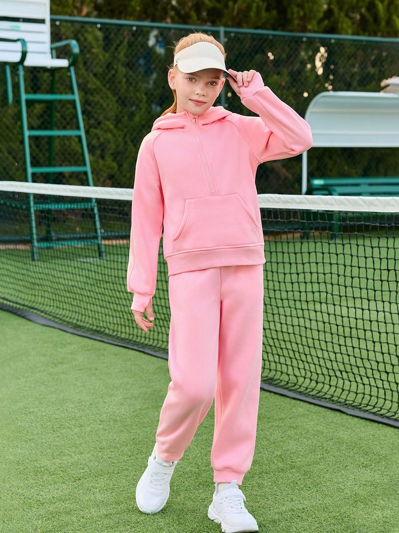 Girls 2 Piece Outfits Sweatsuit Kids Fleece Half Zip Hoodies Sweatshirt and Sweatpants Set with Pockets