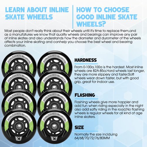 8 Pack Inline Skate Wheels 72mm 76mm 80mm Inline Replacement Wheels with ABEC9 Bearing for Roller blade Derby K2 Inline Skate- 85A Indoor Outdoor Inline Skate Wheels