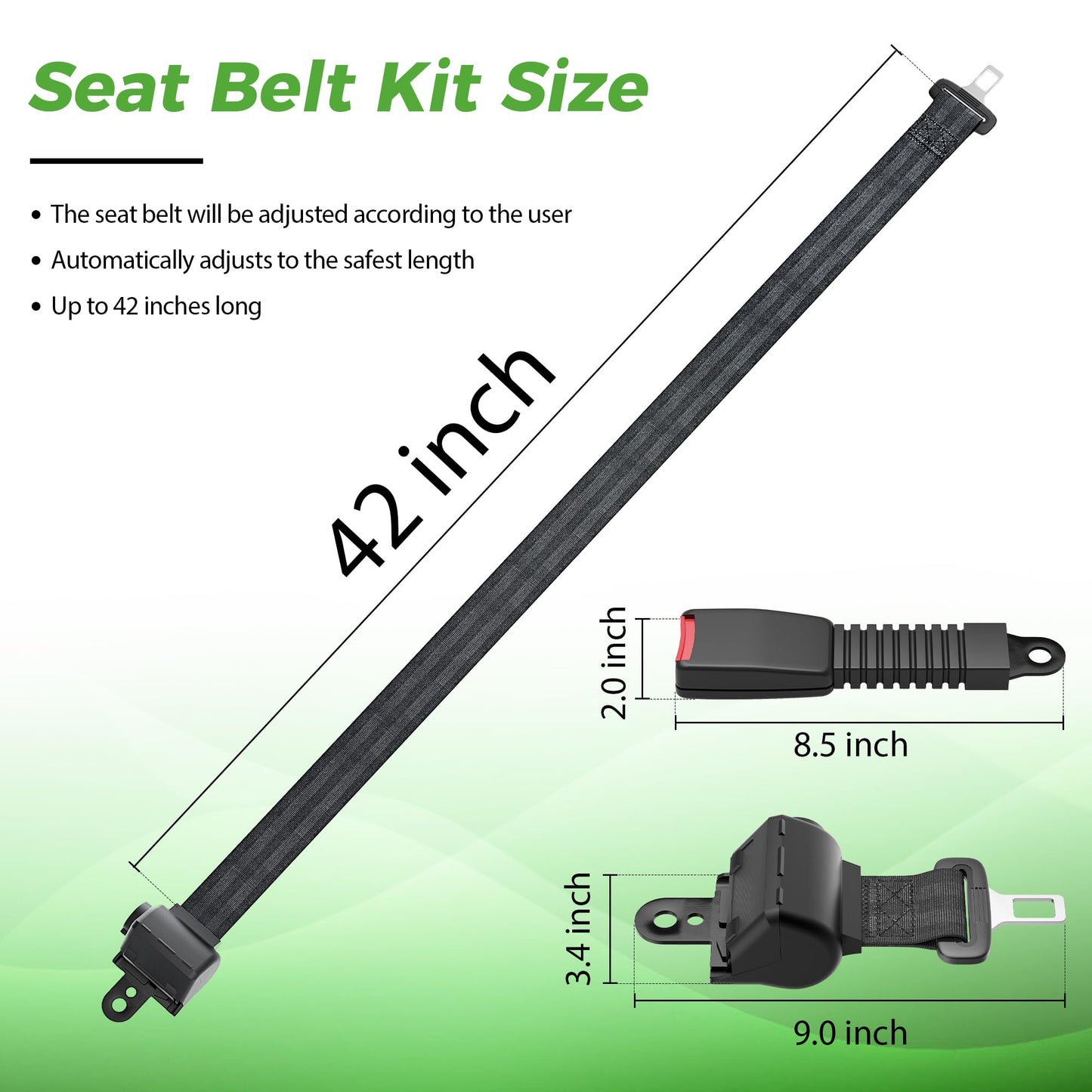9.99WORLD MALL 4PCS Universal Golf Cart Seat Belt Kit for Yamaha EZGO Club Car, Fits Front & Rear Seat, 42" Retractable (No Mounting Bar)