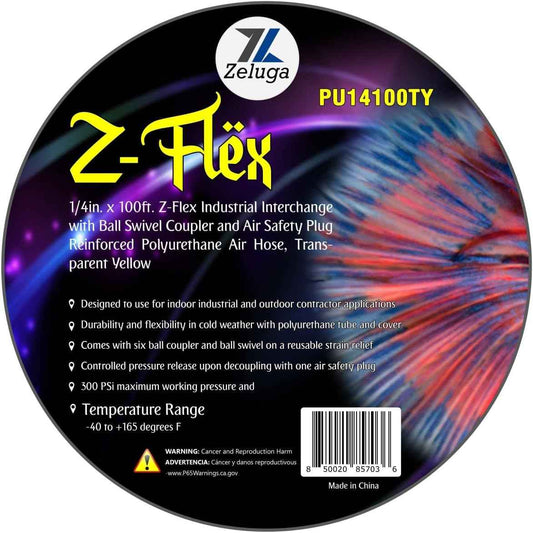 Z-Flex 1/4in. x 100ft. Reinforced Polyurethane Air Hose with Ball Coupler & Safety Plug - 300 PSI