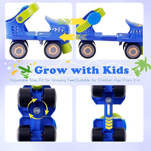 Kids Roller Skates for Girls and Boys Age 2-4 Years Old,Adjustable Quad Toddler Children Beginner Roller Skates (Blue)