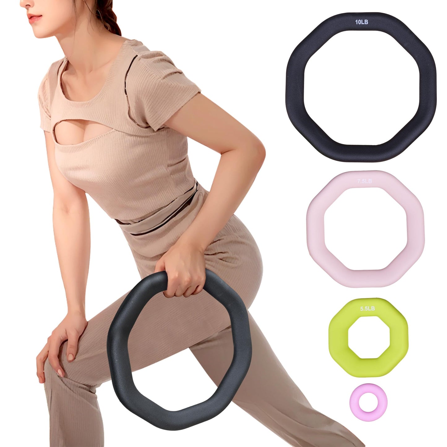 Leikefitness Weight Ring 2-in-1 Kettlebell & Dumbbell, cast iron+PVC coating, Yoga Exercise, Aerobics, Core Training, 4 in a set (0.33LB + 5.5LB + 7.5LB + 10LB)