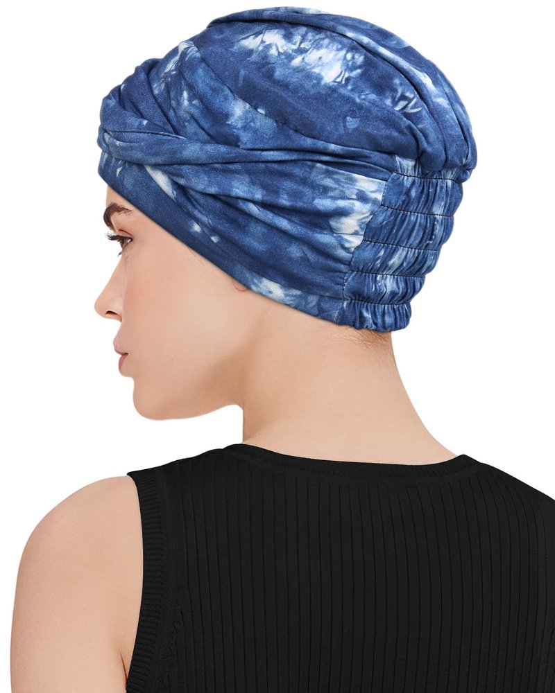 Awefeel Chemo Headwear for Women Cancer Hats Tie-dye Denim Blue