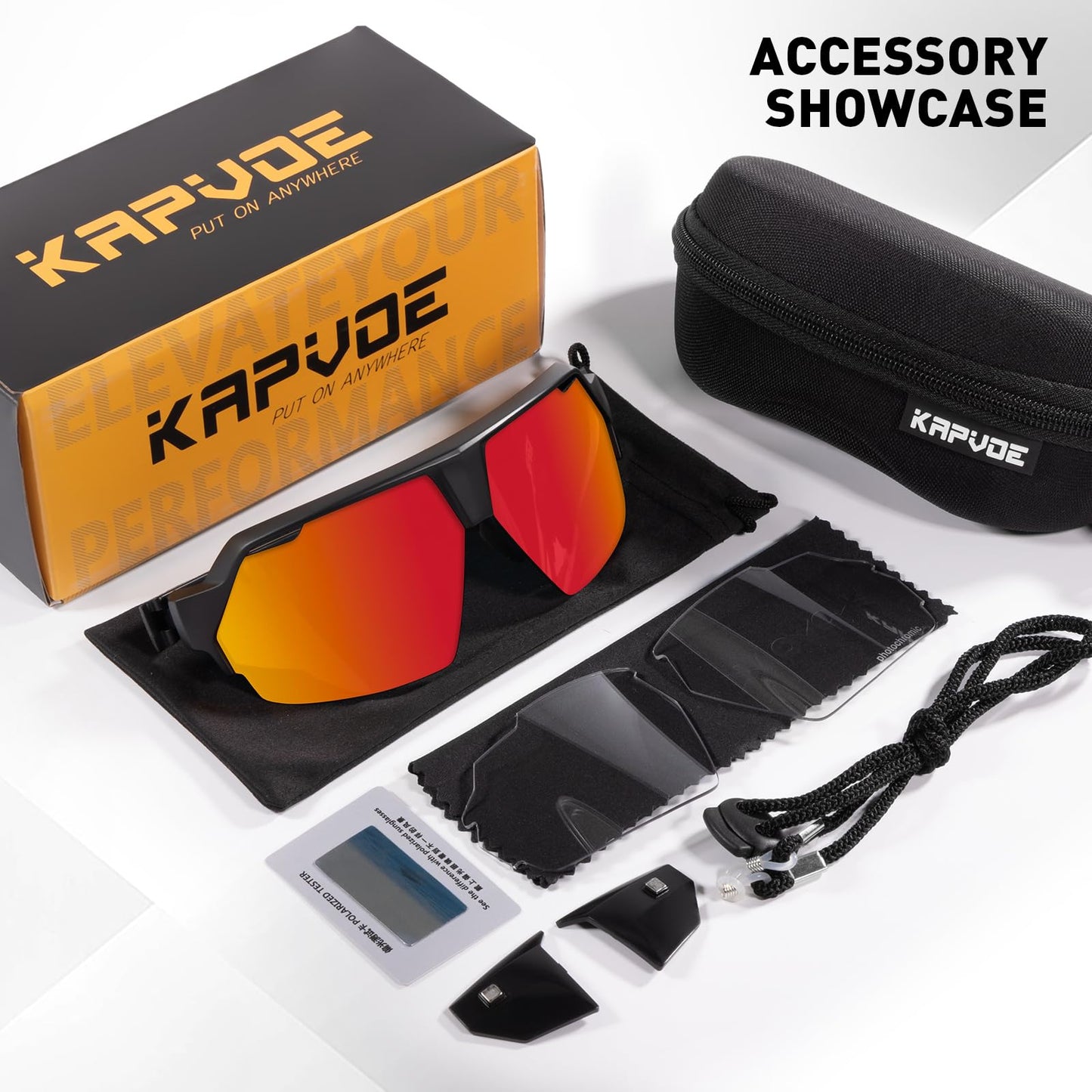 KAPVOE Polarized Cycling Sunglasses Sports Glasses with 2 Interchangeable Lenses UV400 Protection Men Women Bicycle Goggles MTB BMX Fishing Running Riding Golf Driving Bike Softball Baseball 01