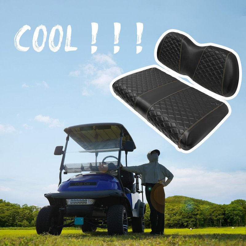 SAMXOMAP Golf Cart Seat Covers for Club Car Precedent/Onward/Tempo 2004+ Front OEM Universal Seat Cushion, Marine Grade Vinyl Leather Club Car Seat Covers/Easy to Install-Black (2PCS)