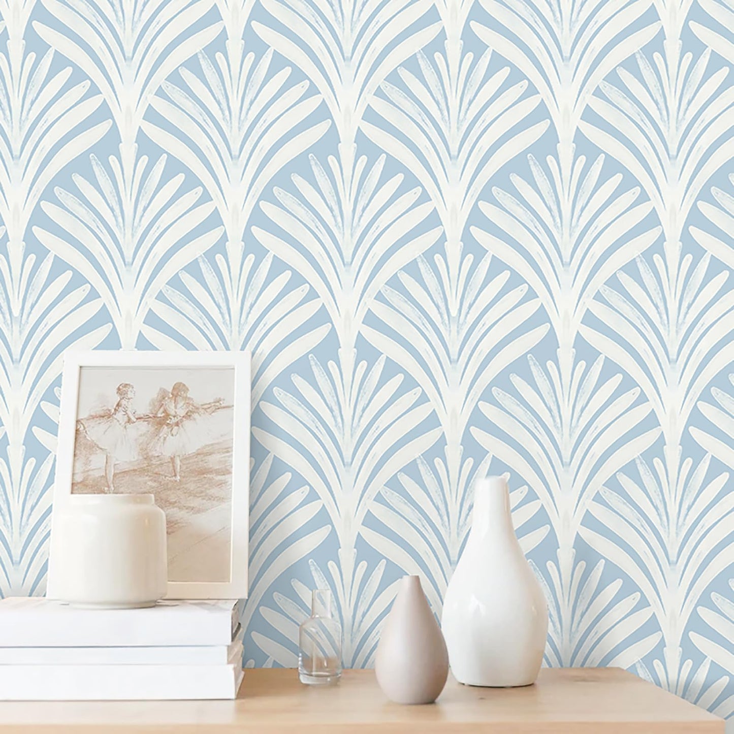 Hopepak Blue Peel and Stick Wallpaper Self Adhesive Removable Wall Paper for Bedroom/Bathroom Modern Geometric Contact Paper for Cabinets Vinyl Rolls 17.3''x78.7''