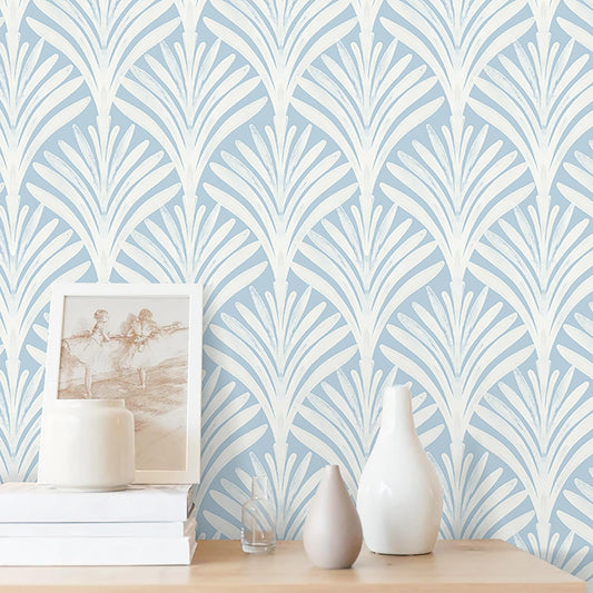 Hopepak Blue Peel and Stick Wallpaper Self Adhesive Removable Wall Paper for Bedroom/Bathroom Modern Geometric Contact Paper for Cabinets Vinyl Rolls 17.3''x78.7''