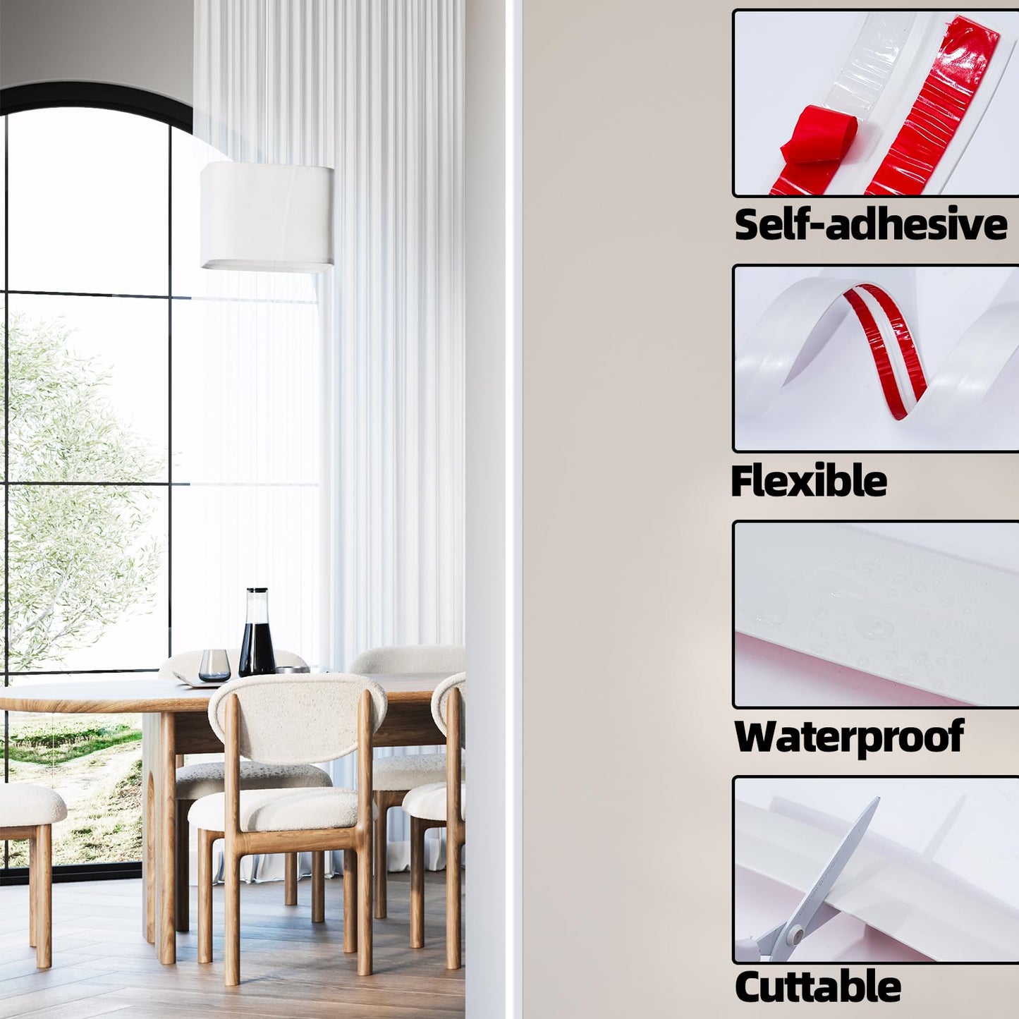 JSIWOTH 10Ft Peel and Stick Molding Trim, Flexible 0.79in Self-Adhesive Wall Trim, Inside & Outside Corner Protector, Baseboard Edge Guard for Walls, Windows, Tables, DIY Home Decoration