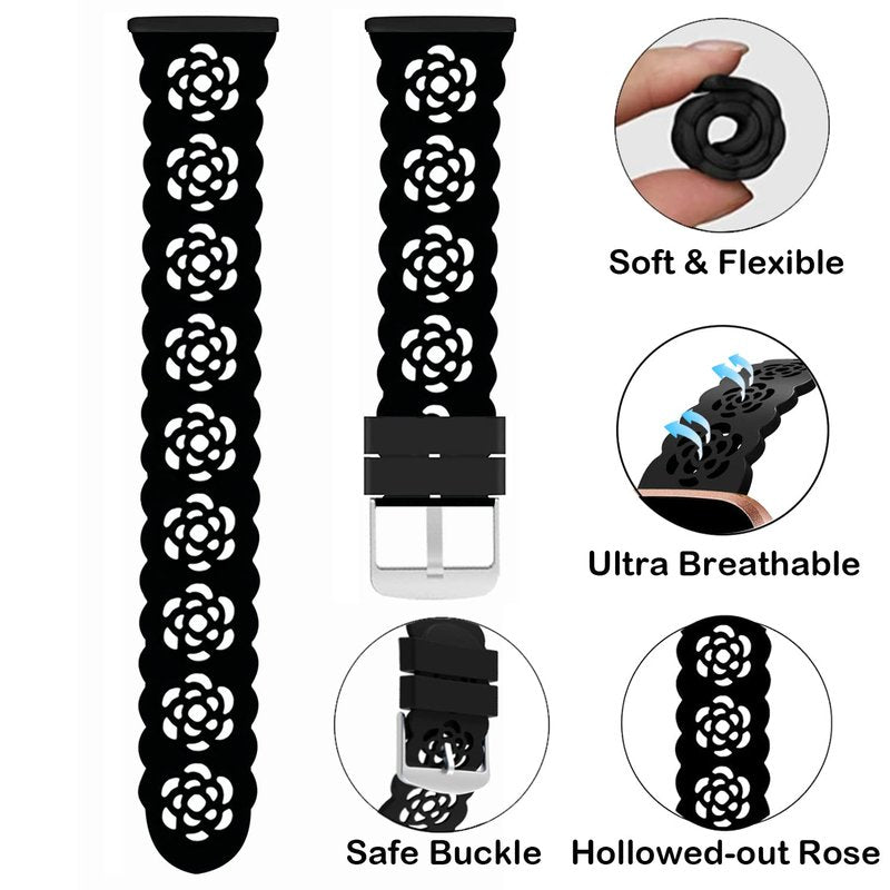 Silicone Bands Compatible with Fitbit Versa 4/Versa 3/Sense 2/Sense, Soft Breathable Replacement Adjustable silicone Wristband Sport Strap for Woman Man 401