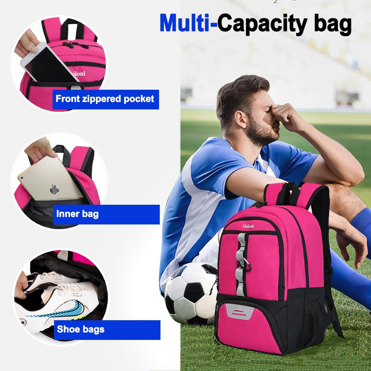 Goloni Youth Soccer Bag,Basketball Bag with Ball Compartment & Shoe Compartment,Backpack for Football Volleyball Basketball