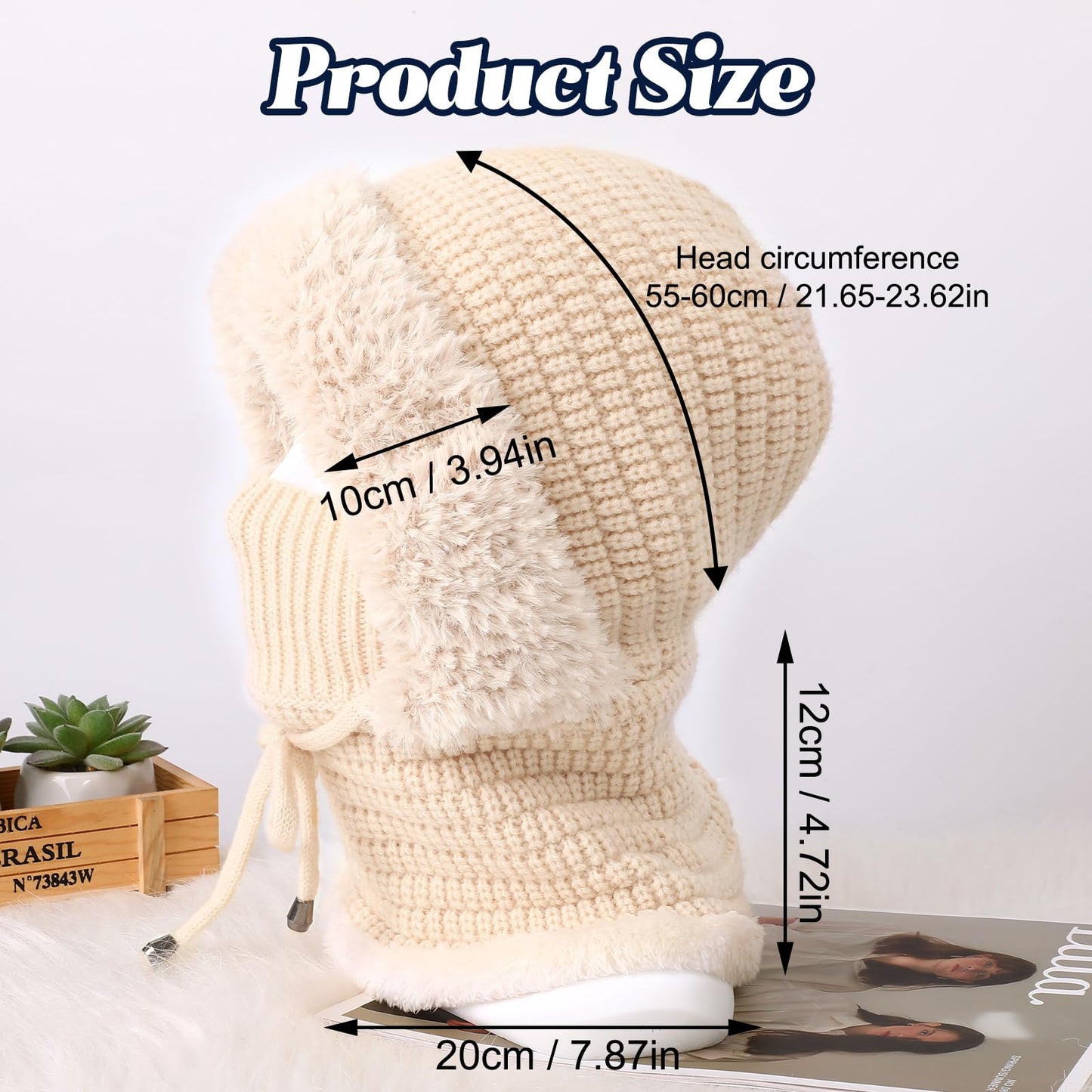 3 in 1 Beanie Hat for Women, 3 in 1 Beanie Hat with Scarf and Mask, Women's Outdoors Windproof Scarf Hat (Black)